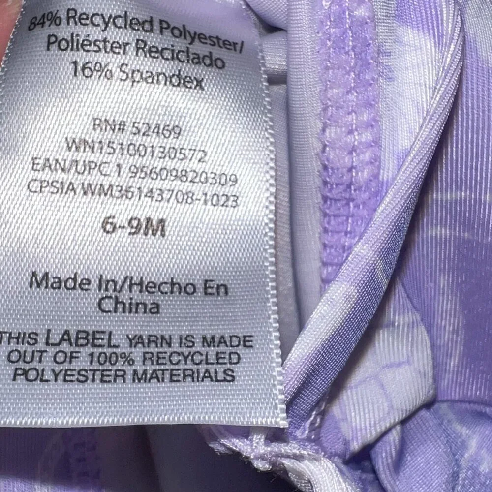 NWT Wonder Nation Baby Zip Rashie Lavender Sky Squares Size 6-9M
